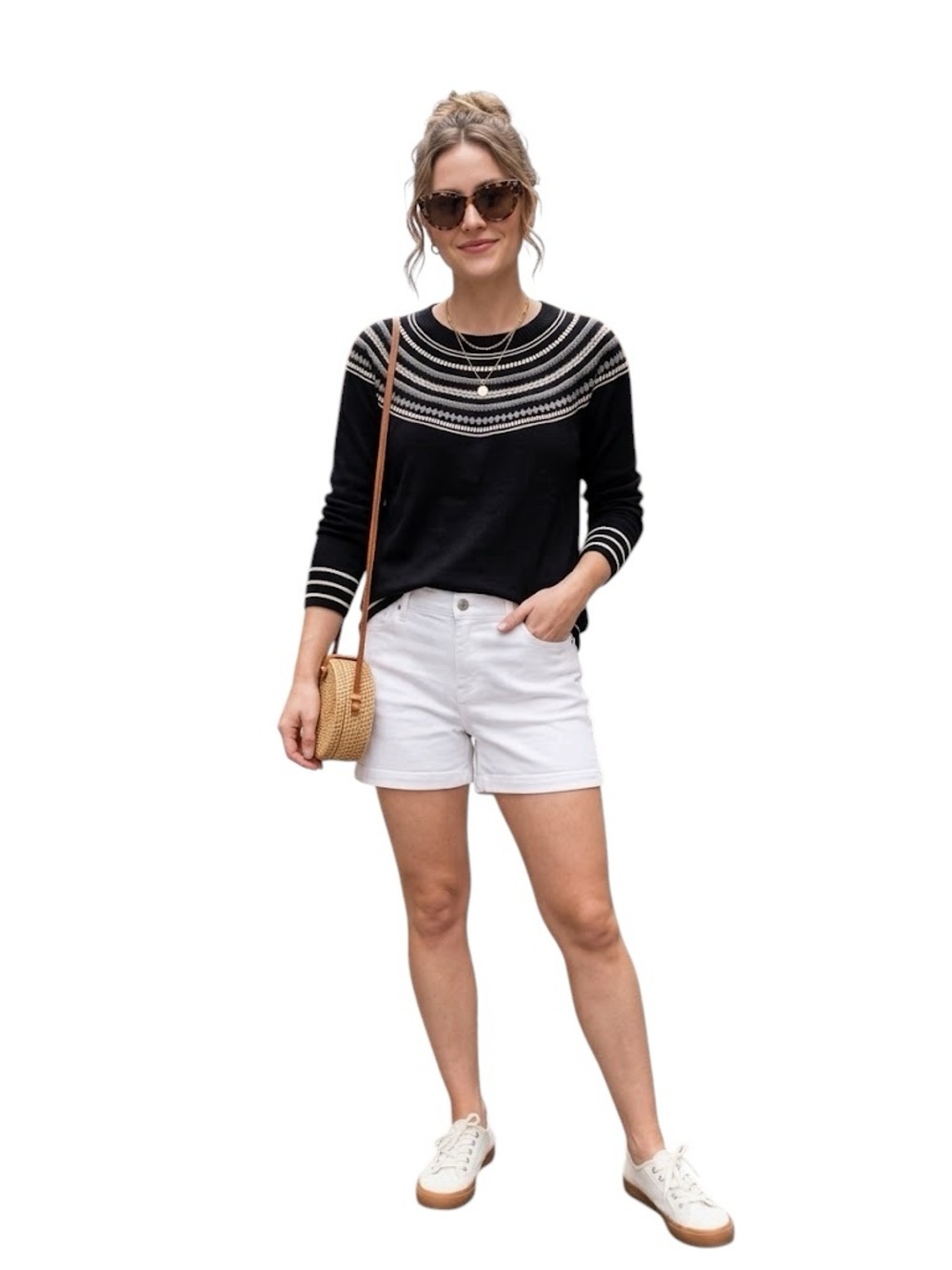 Talbots Black Knit Sweater with White Striped Yoke Size 2X